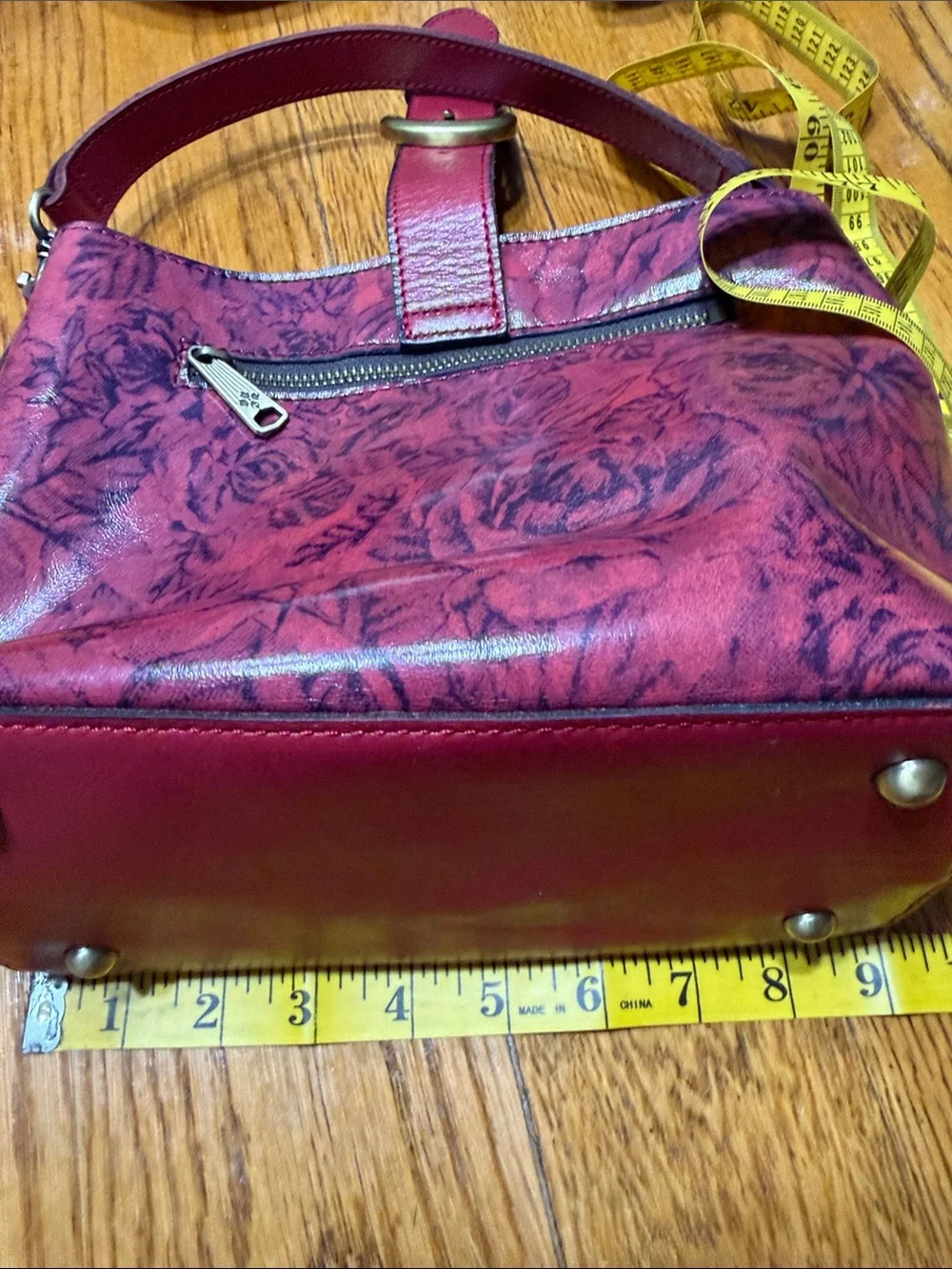 Patricia Nash Irving Leather Satchel rose print purse. Crossbody strap missing